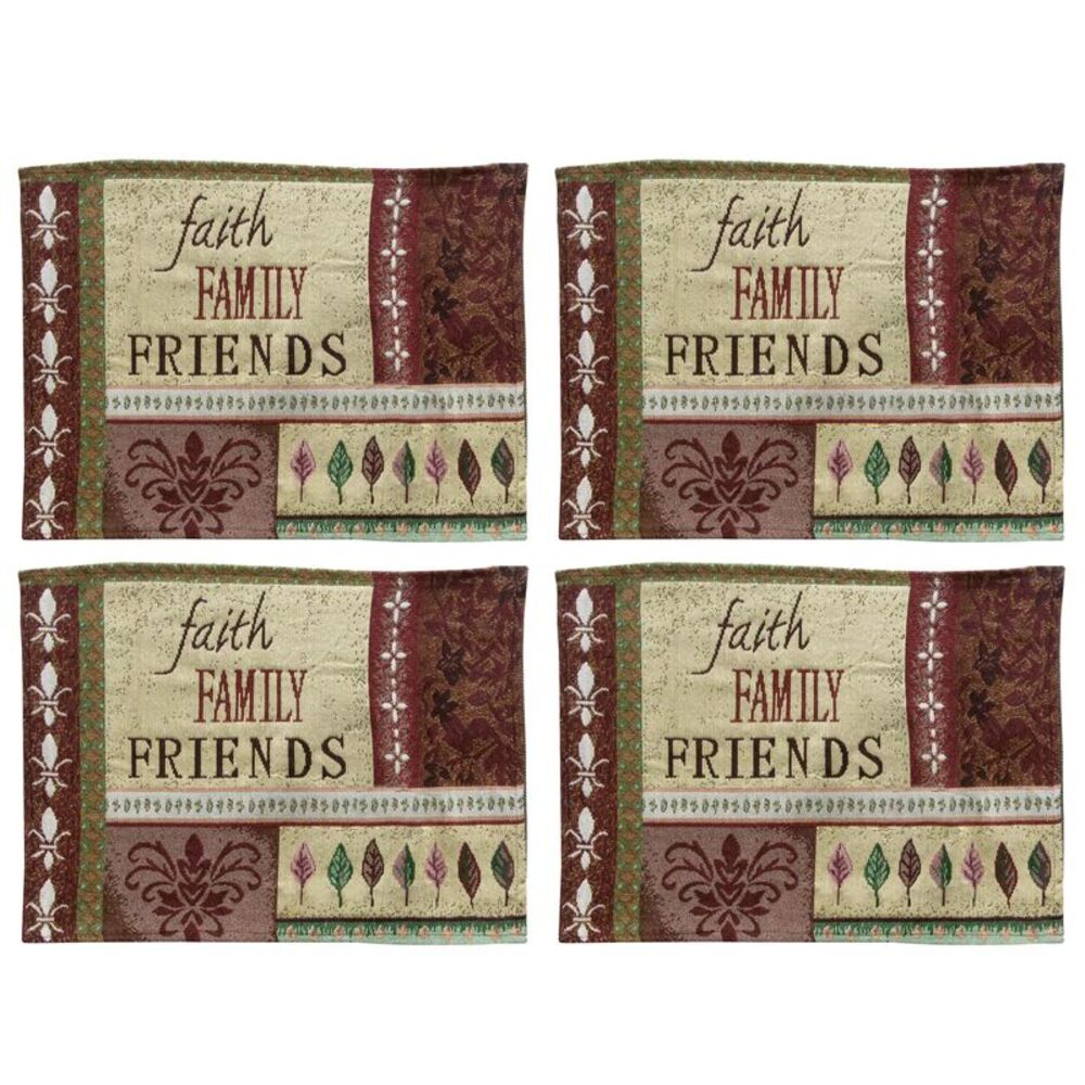 Faith, Family, Friends Burgundy Tapestry Placemat, Set of 4